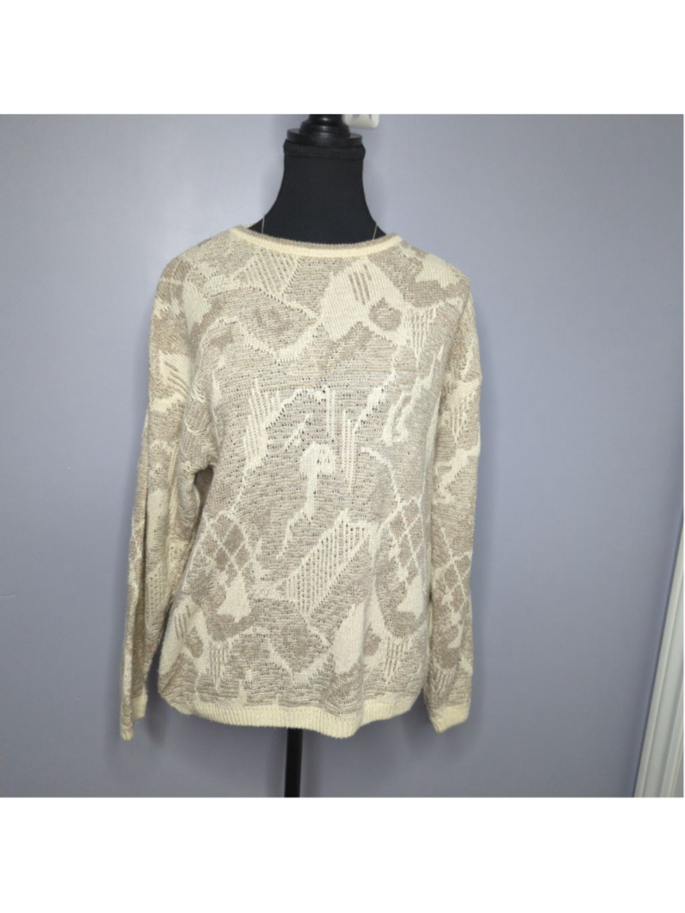 Vintage 90s Smart Set Metallic Gold Knit Crewneck Sweater Large - Picture 3 of 14